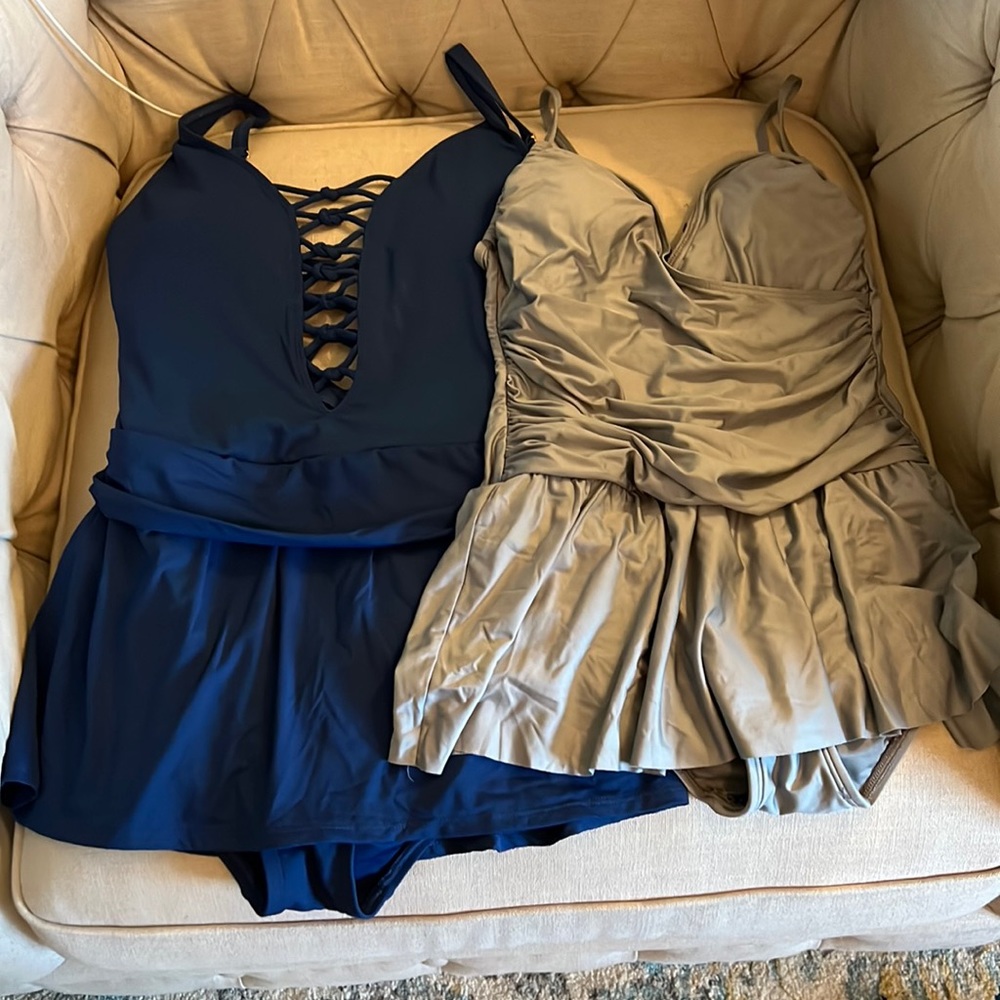 Elegant Navy and Taupe, Women's Swim Dress Bundle Of 2